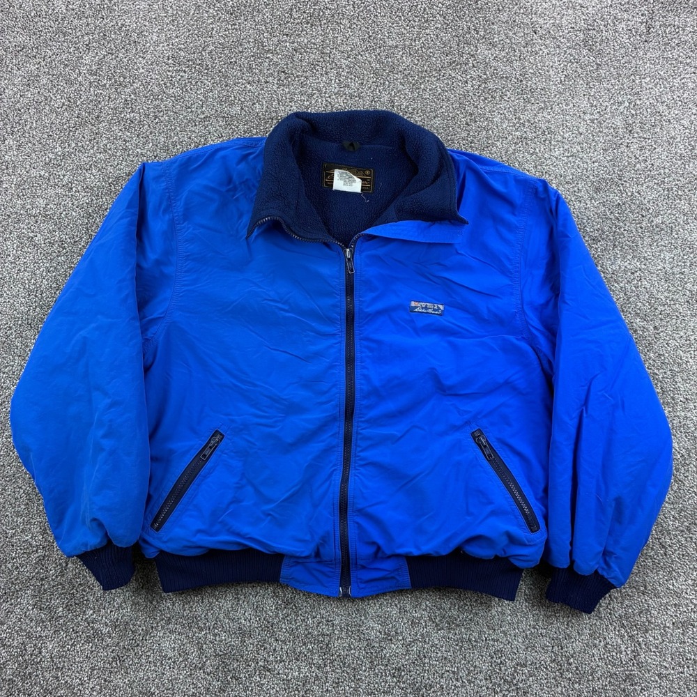 Vintage Eddie Bauer‎ Warm Up Jacket Women's L Blue Fleece Lined Bomber Outdoors